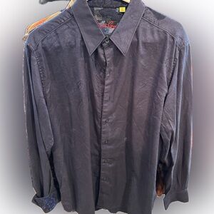 Robert Graham Blue with Black Paisley Jacquard Long Sleeve Button-Down Shirt L